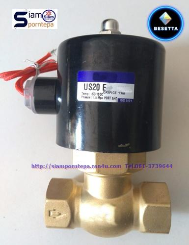 US-20-24V Solenoid valve size 3/4" ทองเหลือง NC Pressure 0-15 bar 225 psi Temp 185C